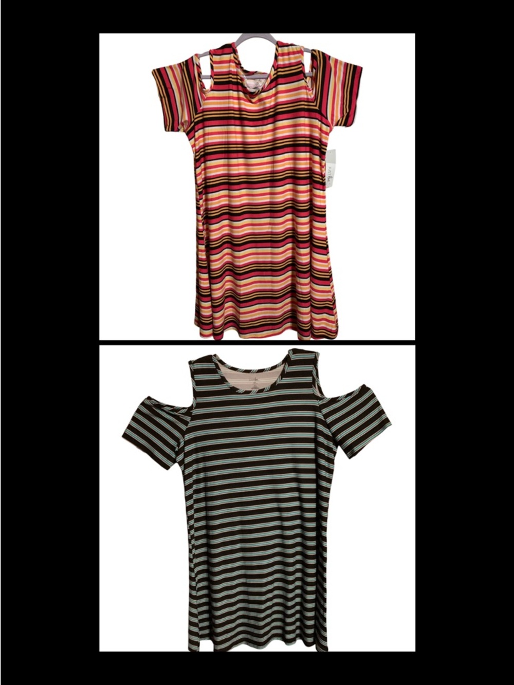 💟Just Be... 2-Pack Bundle Striped Cold Shoulder Midi Dress Size 2X(Pink & Blue)